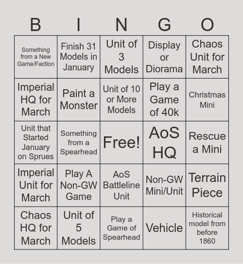 January Hobby Bingo Card