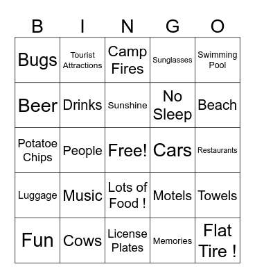 Road Trip Bingo Card