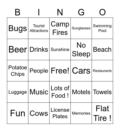 Road Trip Bingo Card