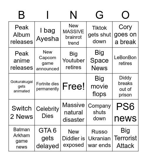 My 2025 Bingo Card Bingo Card