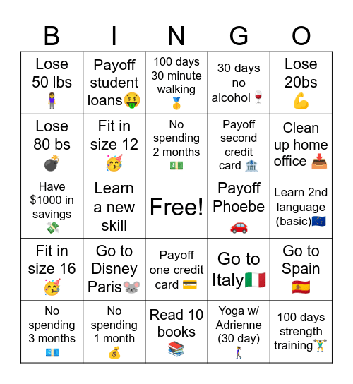 Jen’s 2025 Bingo Card