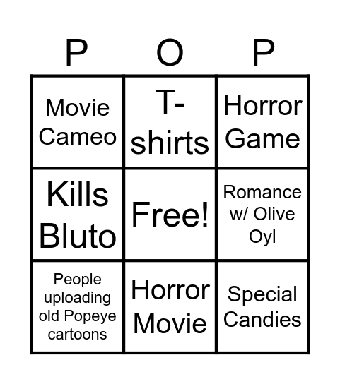 Popeye public domain board Bingo Card