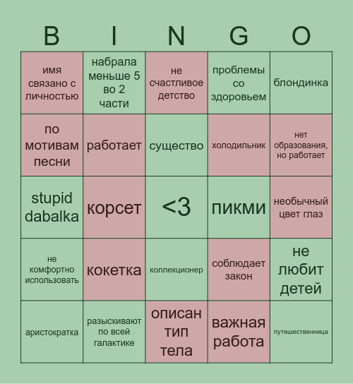 бинго по персонам 3 Bingo Card