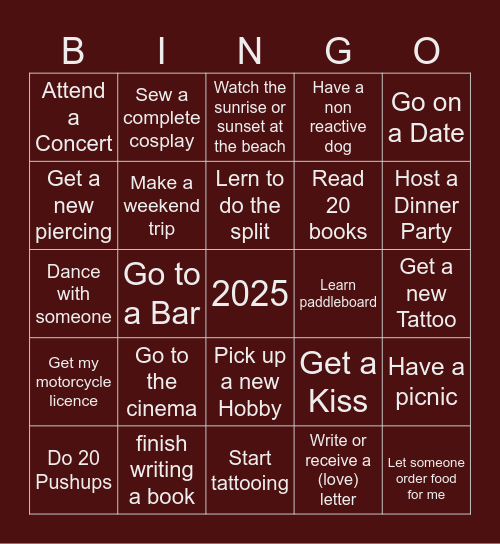 2025 Bingo Card