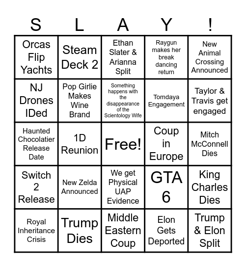 Slayers 2025 Bingo Card