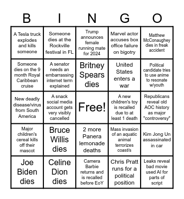 2024 Bingo List Bingo Card
