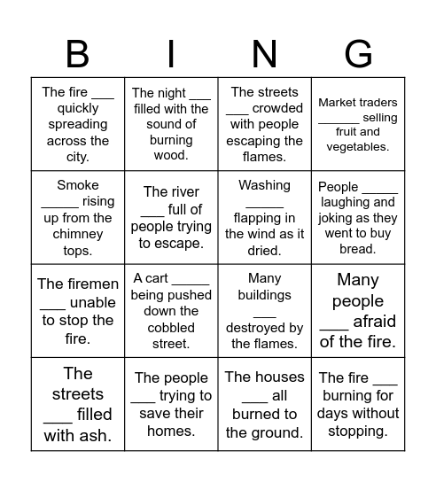 Was/were Bingo Card
