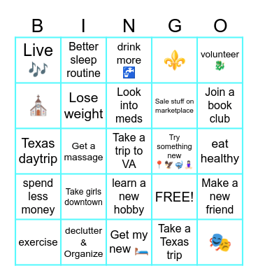 New Years Resolutions Bingo Card