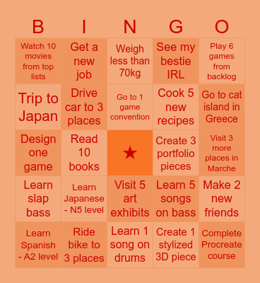 2025 Wishes and Goals Bingo Card