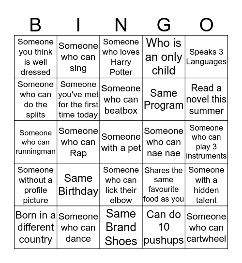 Human Bingo Card