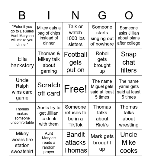 New Year’s Bingo Card