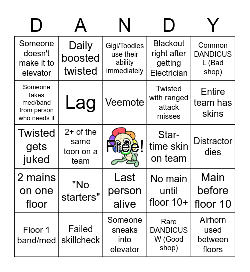 Ven's Dandy's World Bingo Card