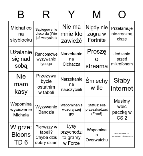 Brim Bingo Card