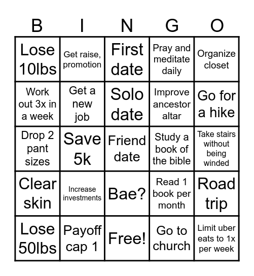 2025 Growth Year Bingo Card