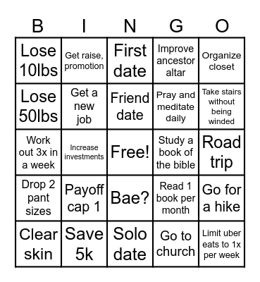 2025 Growth Year Bingo Card