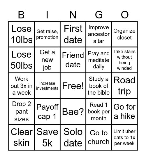 2025 Growth Year Bingo Card