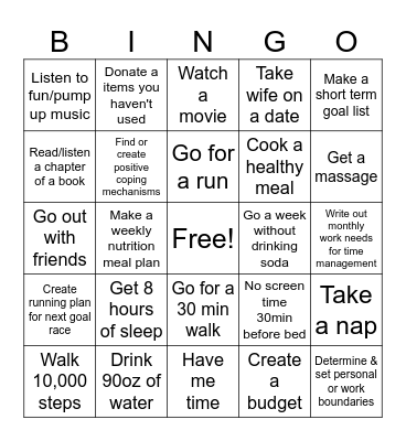 Self Care Bingo Card