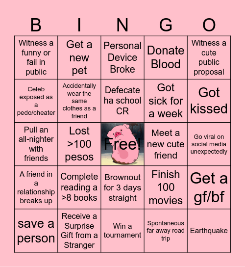 2025 Unexpected Things Bingo Card