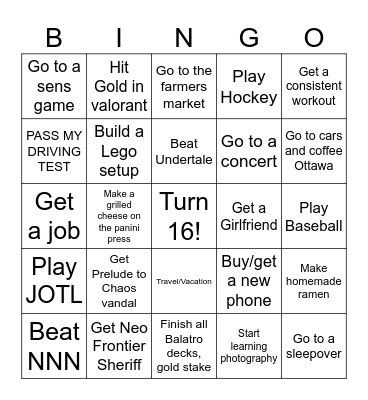 New Year's Goals Bingo Card