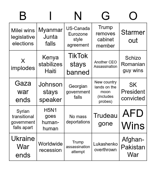 2025 Bingo!!!! Bingo Card