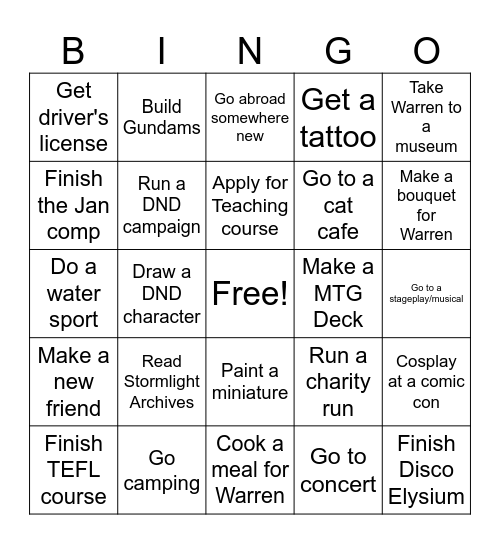 Jack's 2025 Bingo Card Bingo Card