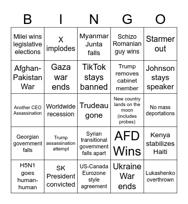 2025 Bingo!!!! Bingo Card