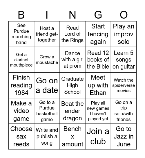 2025 Bingo Goals Bingo Card