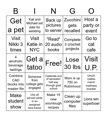 Kali's 2025 Bingo Card Bingo Card