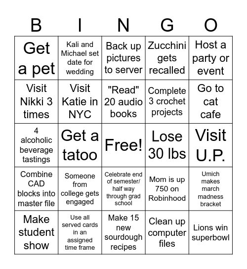 Kali's 2025 Bingo Card Bingo Card