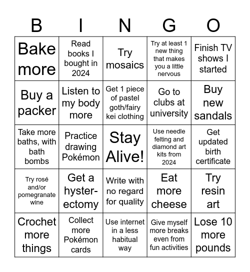 2025 Resolutions Bingo Card