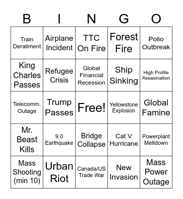 2025 BINGO Disaster Bingo Card
