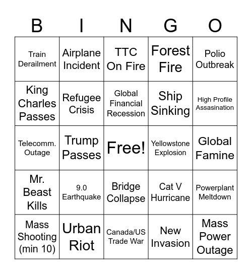 2025 BINGO Disaster Bingo Card