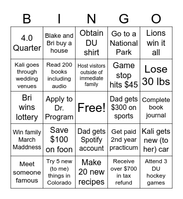 Nikki's 2025 Bingo Card Bingo Card