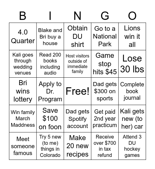 Nikki's 2025 Bingo Card Bingo Card