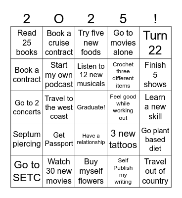 2025 Bingo Card! Bingo Card