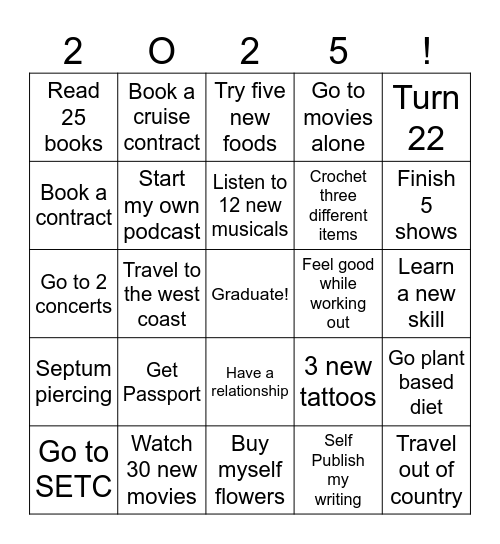 2025 Bingo Card! Bingo Card