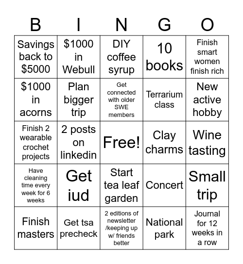 2025 Resolutions Bingo Card