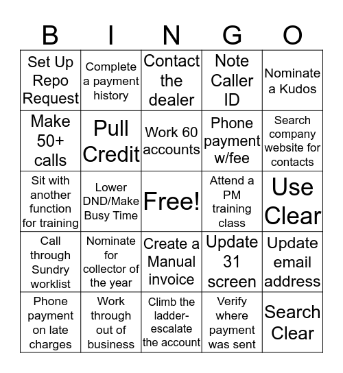 PM Bingo Card