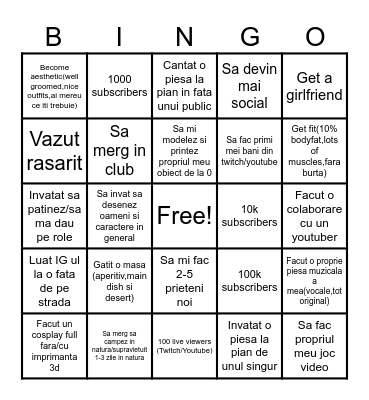 New Year Resolution Bingo Card