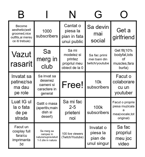 New Year Resolution Bingo Card