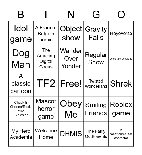 Yumeshipper Bingo Card