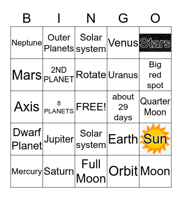 Solar system Bingo Card