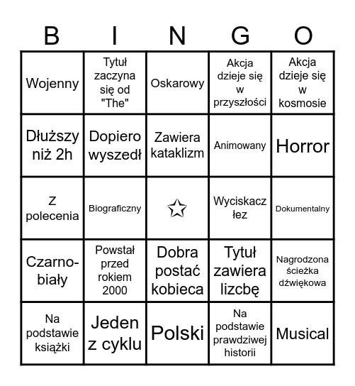 Movie Bingo Card