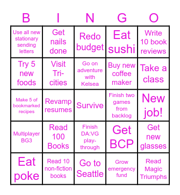 2025 Personal Goals Bingo Card