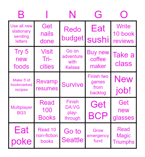 2025 Personal Goals Bingo Card