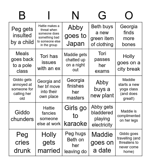 Girls 2025 Predictions Bingo Card