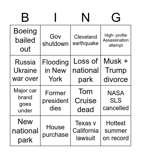 Tyler 2025 BING Bingo Card