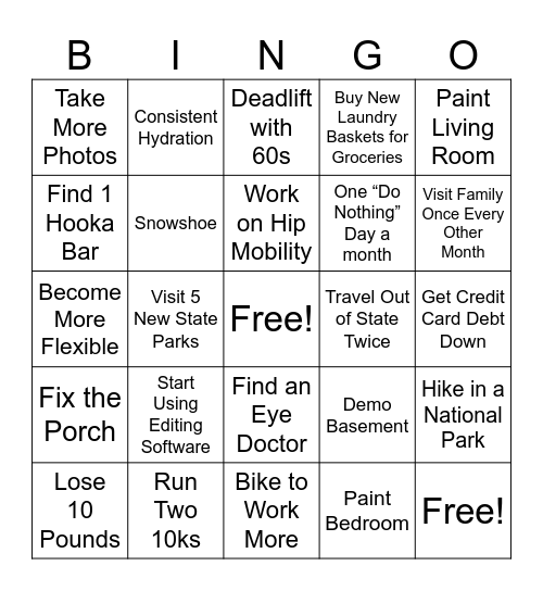 2025 Goals Bingo Card