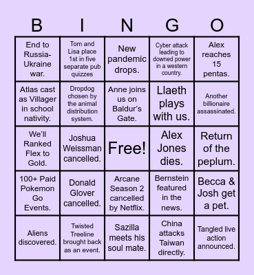 Rachel's Bingo 2025 Bingo Card