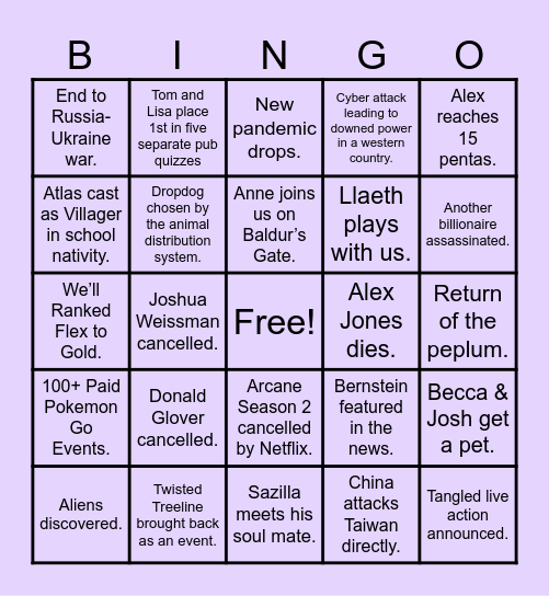 Rachel's Bingo 2025 Bingo Card